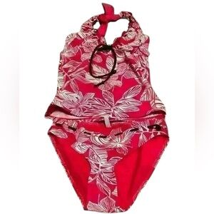 La Vie En Rose Aqua bathing suite red  floral medium